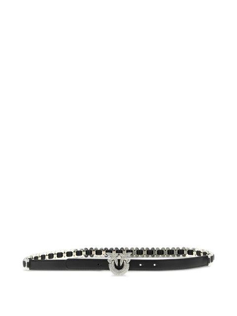 PINKO Love Birds rhinestone-embellished leather belt - Black - zdjęcie produktu nr 1