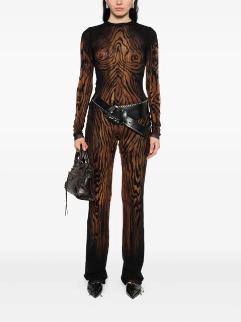 Jean Paul Gaultier wood-print mesh top - Black