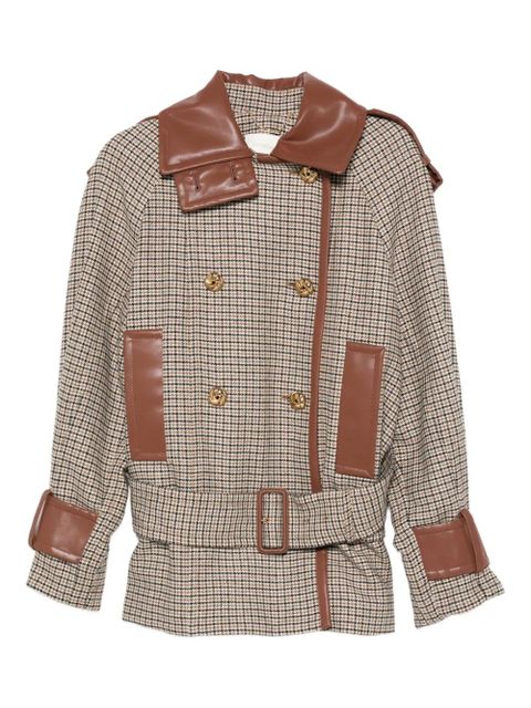 ZIMMERMANN checked belted leather-trimmed jacket - Neutrals - zdjęcie produktu nr 1