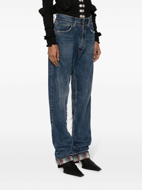 Maison Margiela logo-patch ripped-detailing wide-leg jeans - Blue