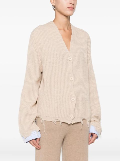 SOLOTRE V-neck distressed-finish cardigan - Neutrals