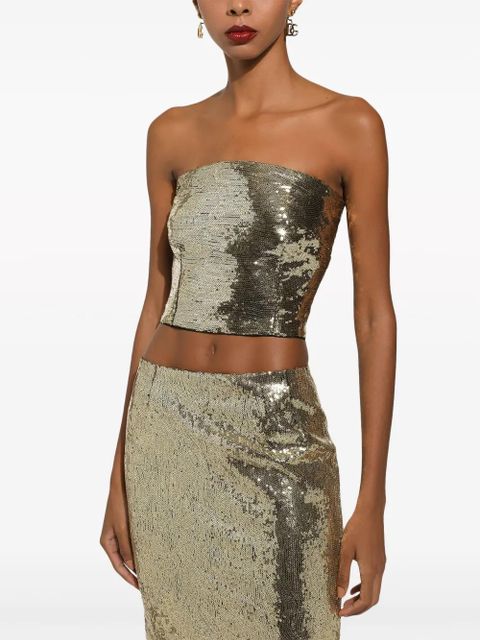 Dolce & Gabbana sequin-embellished strapless top - Gold