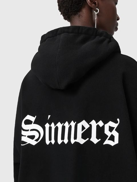 AllSaints bluza bawełniana SAINT damska kolor czarny z kapturem z nadrukiem W140JD