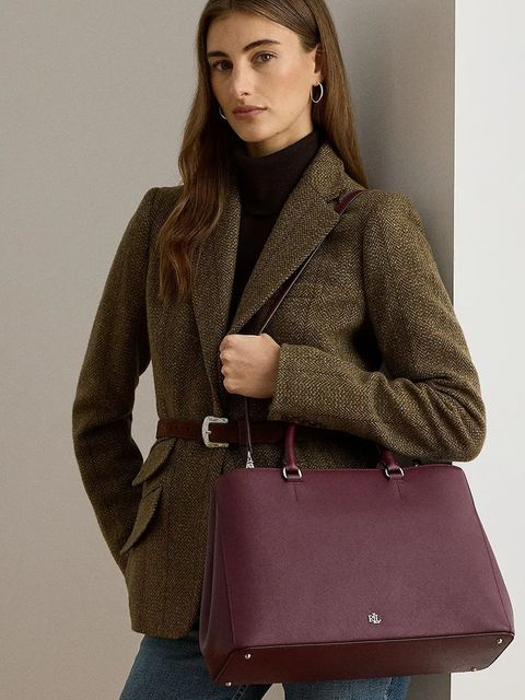Lauren Ralph Lauren torebka skórzana kolor bordowy 431898556