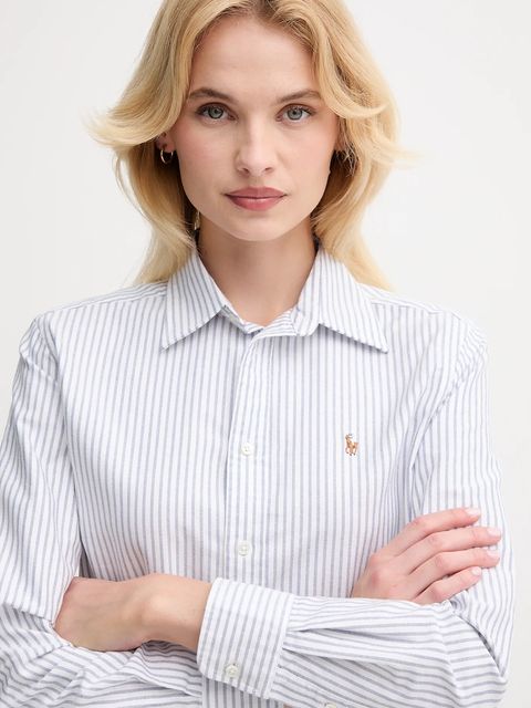 Polo Ralph Lauren koszula bawełniana damska kolor fioletowy regular z kołnierzykiem klasycznym 211971500