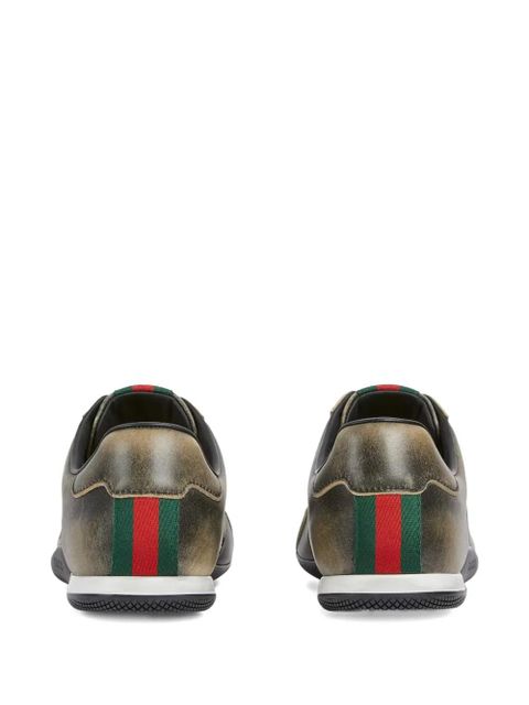 Gucci distressed web-stripe sneakers - Brown