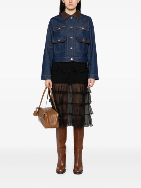 Maje leather-collar denim jacket - Blue