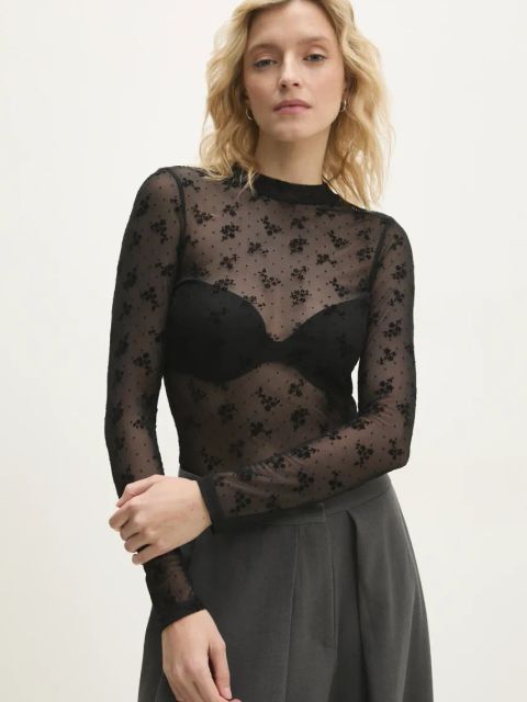 Answear.LAB bluzka damska kolor czarny wzorzysta