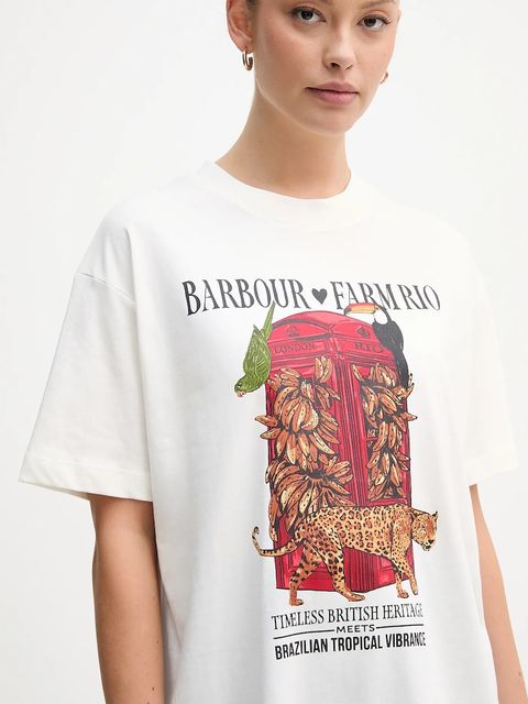 Barbour t-shirt bawełniany x Farm Rio damski kolor biały LTS0699
