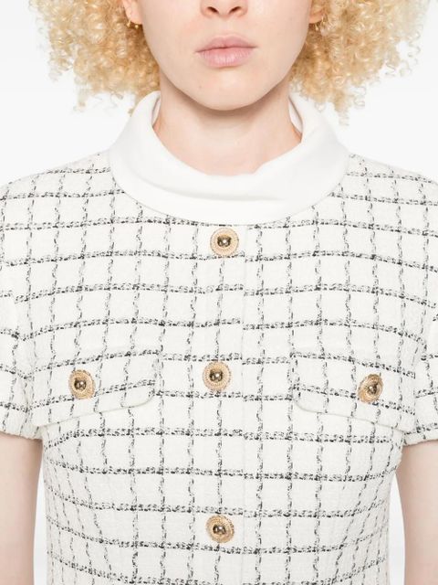 Self-Portrait checked button-detailed mini dress - White