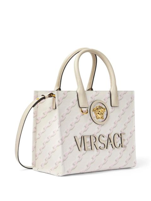 Versace small Chain Stripes La Medusa tote bag - White
