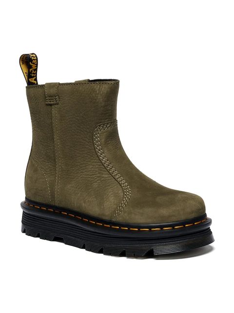 Dr. Martens botki nubukowe ZebZag Rigger damskie kolor zielony na platformie DM42022300