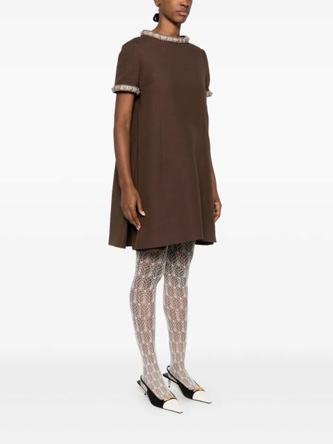 Valentino Garavani crystal-embellished crepe mini dress - Brown