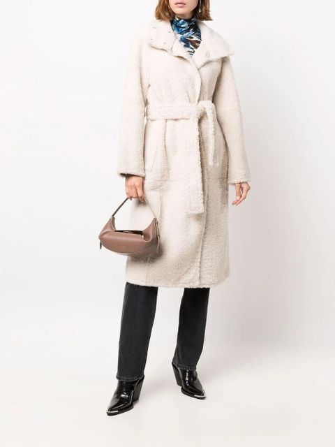 Yves Salomon belted shearling coat - Neutrals - zdjęcie produktu nr 2