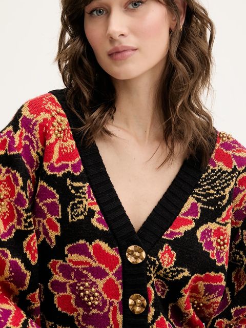 Farm Rio kardigan z domieszką wełny kolor czarny ciepły 328846