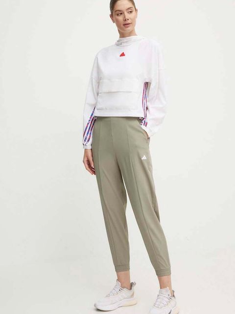 adidas bluza Express damska kolor beżowy z kapturem z aplikacją IW8634