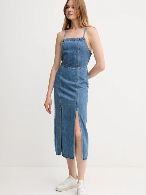 Pepe Jeans sukienka jeansowa kolor niebieski maxi rozkloszowana PL953767