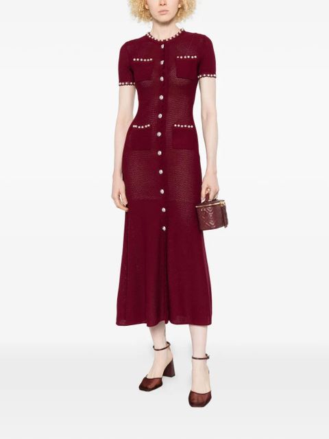 Self-Portrait button embellished midi dress - Red - zdjęcie produktu nr 2