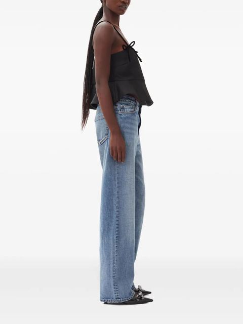 GANNI peplum-hem cropped satin top - Black