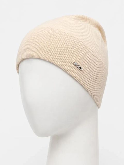 BOSS czapka wełniana kolor beżowy z cienkiej dzianiny wełniana 50524276 - zdjęcie produktu nr 1