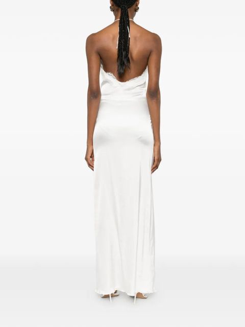 Oséree lace-trim halterneck maxi dress - White