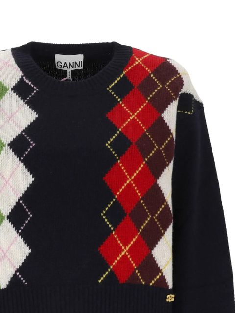 GANNI argyle knit sweater - Blue