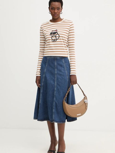 Karl Lagerfeld spódnica jeansowa FASHION DENIM kolor granatowy midi rozkloszowana B1W12014 - zdjęcie produktu nr 2