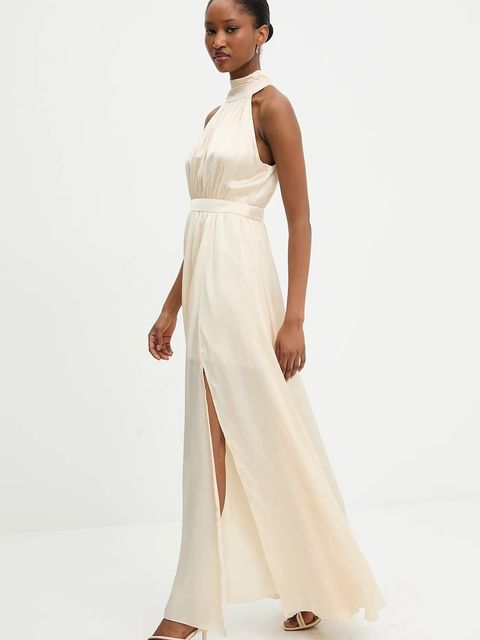 Answear.LAB sukienka kolor beżowy maxi rozkloszowana