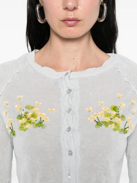 SHUSHU/TONG beaded floral knit cardigan - Blue