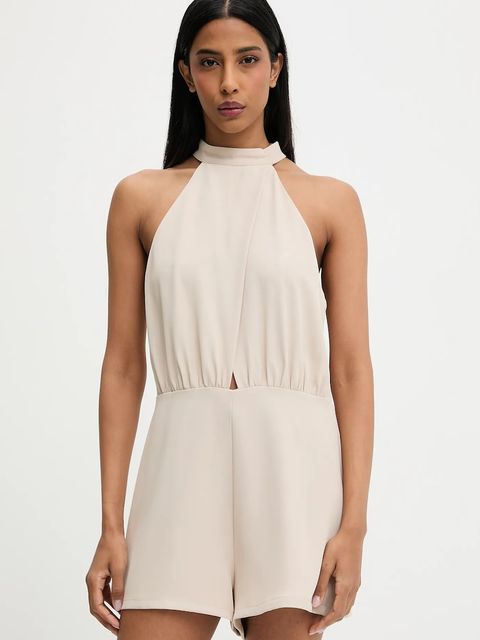 Answear.LAB kombinezon kolor beżowy z dekoltem okrągłym - zdjęcie produktu nr 1