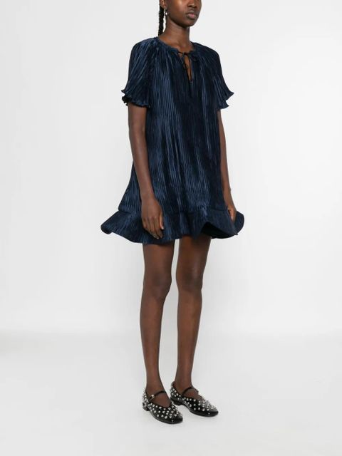 Simkhai plissé ruffled mini dress - Blue