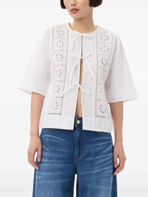 GANNI embroidered tie blouse - White