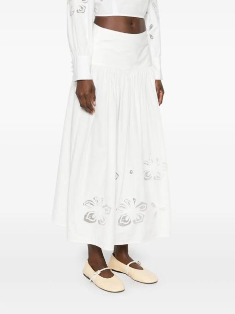 SANDRO floral-embroidered midi skirt - White