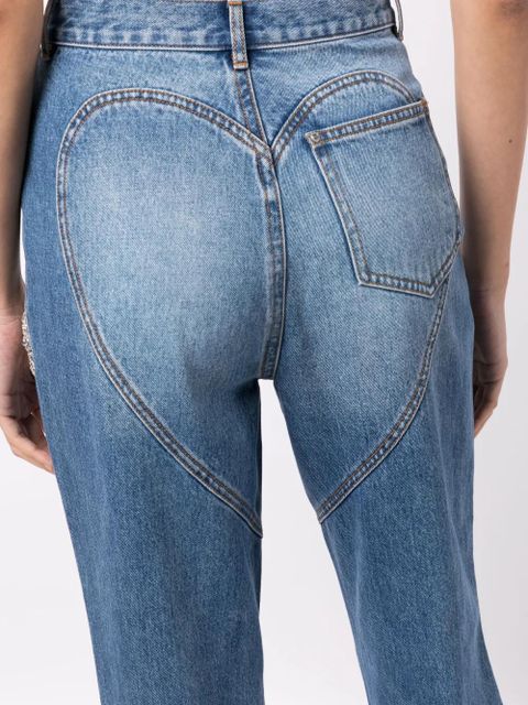 AREA crystal-embellished straight-leg jeans - Blue