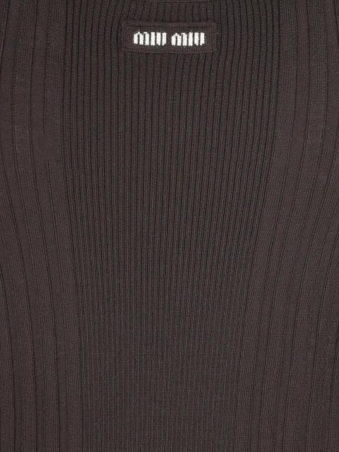 Miu Miu ribbed-knit crocheted-trim top - Brown