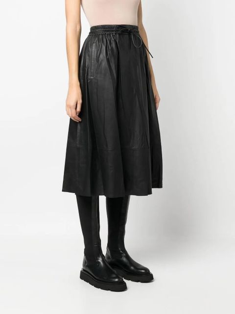 Yves Salomon flared leather midi skirt - Black