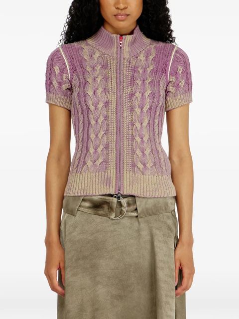 Diesel cable-knit short-sleeve cardigan - Purple