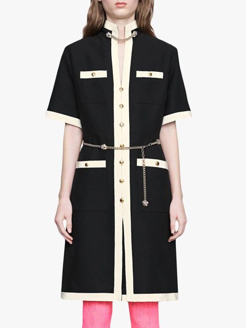Gucci Short wool silk dress with chain belt - Black