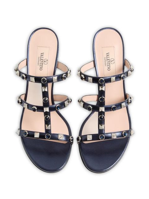 Valentino Garavani Rockstud slide sandals in laminated nappa with cabochon 60mm - Blue