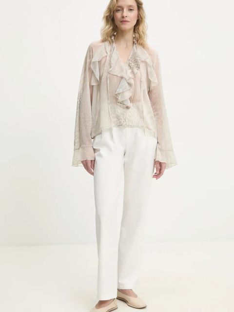 Answear.LAB spodnie damskie kolor biały proste high waist