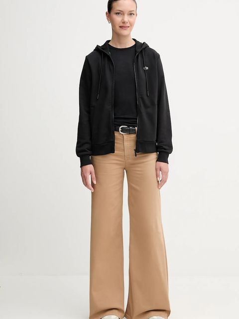 Lacoste bluza bawełniana damska kolor czarny z kapturem gładka SF5256