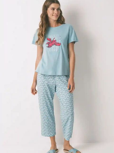 women'secret piżama bawełniana damska kolor turkusowy bawełniana 3132100 - zdjęcie produktu nr 1