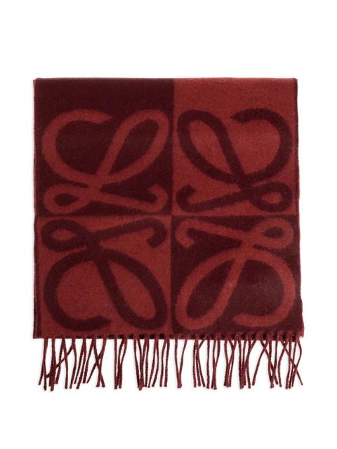 LOEWE fringed-edge logo-pattern scarf - Red - zdjęcie produktu nr 1