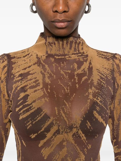 Diesel abstract-print high-neck bodysuit - Brown