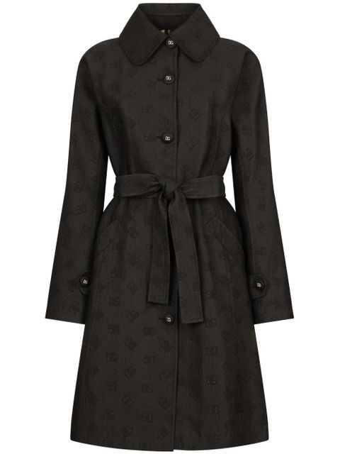 Dolce & Gabbana logo-jacquard belted trench coat - Black - zdjęcie produktu nr 1