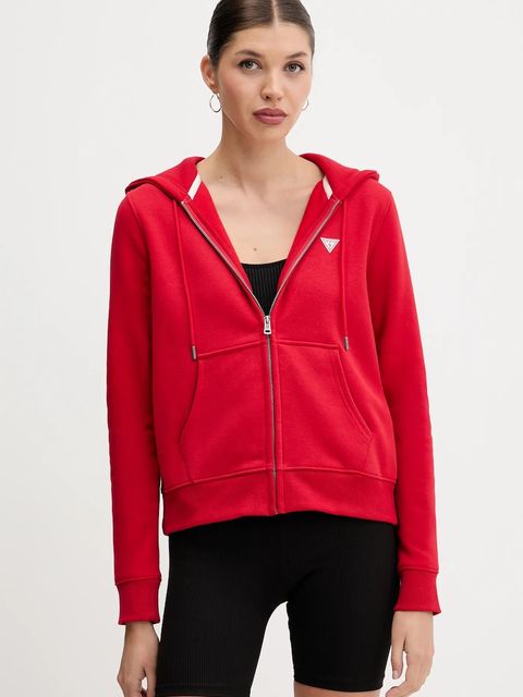 Guess Jeans bluza damska kolor czerwony z kapturem gładka W4YQ03 KC811 - zdjęcie produktu nr 1