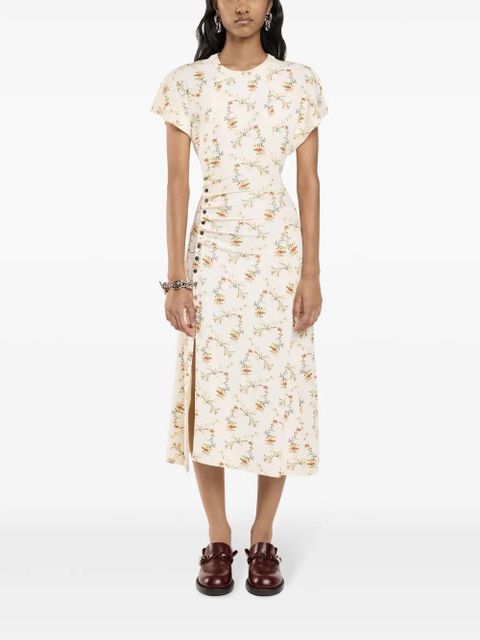 Rabanne floral-print ruched midi dress - Neutrals
