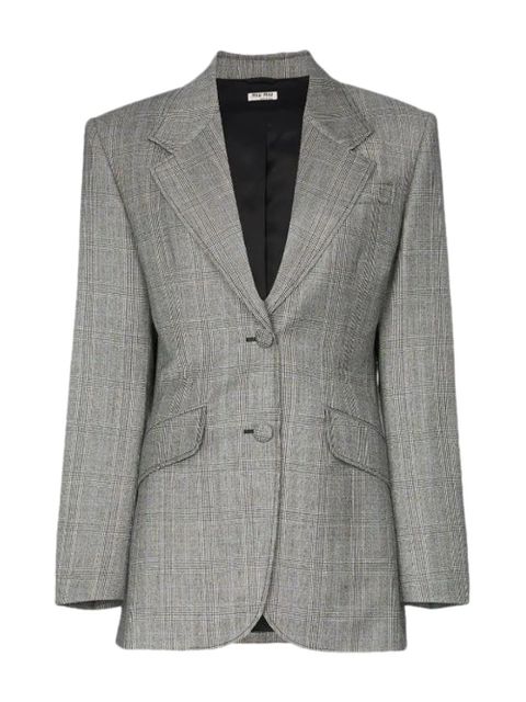 Miu Miu Single-breasted Prince of Wales check print wool blazer - Grey