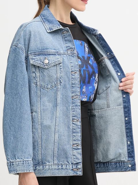 Dkny kurtka jeansowa kolor niebieski przejściowa DJ5J6201