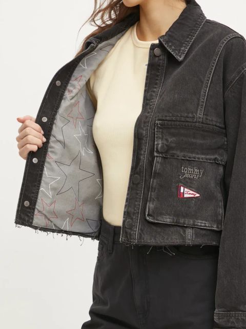 Tommy Jeans kurtka jeansowa damska kolor czarny przejściowa oversize DW0DW20545